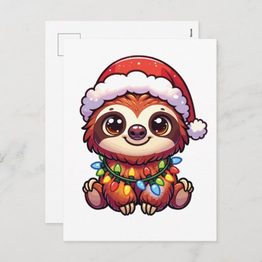 Cartes Pour Fêtes Annuelles Sloth Joyeux Noël Animaux d'hiver mignons Machines (Devant / Derrière)