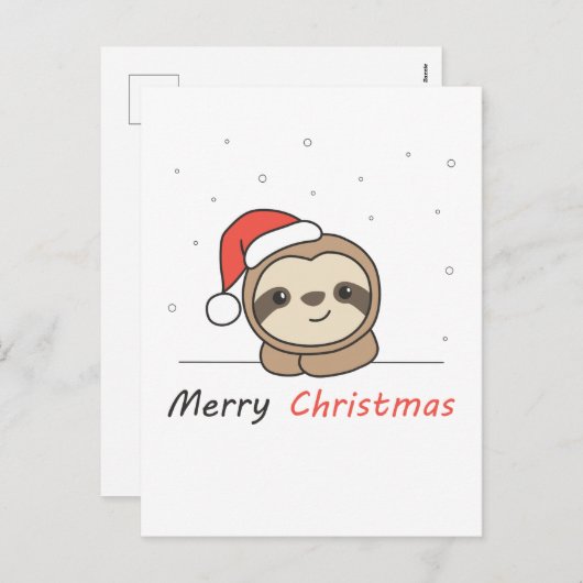 Cartes Pour Fêtes Annuelles Sloth Noël Neige Hiver Animaux Fentes (Devant / Derrière)