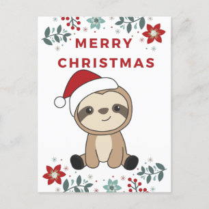 Cartes Pour Fêtes Annuelles Sloth Noël Neige Hiver Animaux Fentes