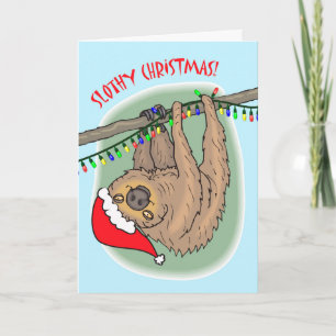 Cartes Pour Fêtes Annuelles Sloty Christmas, Christmas Sloth and Lights Card