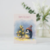 Cartes Pour Fêtes Annuelles Small penguin decorates tiny Christmas tree, (Debout devant)