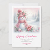 Cartes Pour Fêtes Annuelles Smiling pink snowman kids greeting card digital (Devant)