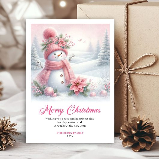 Cartes Pour Fêtes Annuelles Smiling pink snowman kids greeting card digital