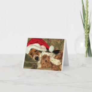 Cartes Pour Fêtes Annuelles Snoopy le beagle du Père Noël endormi - Merci