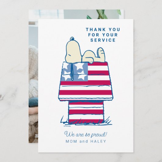 Cartes Pour Fêtes Annuelles Snoopy Patriotic | MERCI (Devant / Derrière)