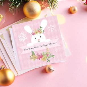 Cartes Pour Fêtes Annuelles Snow Bunny Rose Gold Poinsettia Hoppy