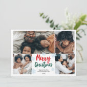 Cartes Pour Fêtes Annuelles Snow Fun script joyeuse famille de Noël 5 photos (Debout devant)