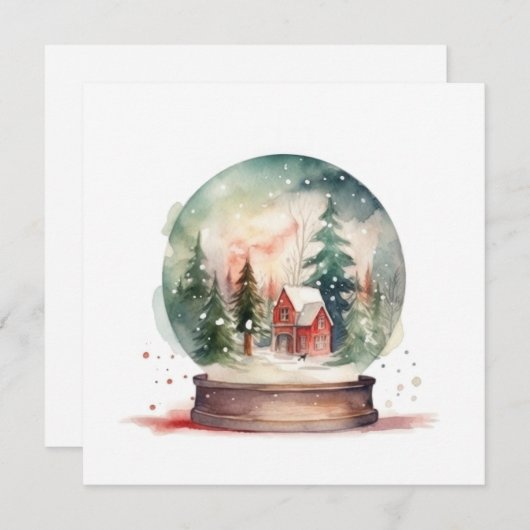 Cartes Pour Fêtes Annuelles Snow Globe (Devant / Derrière)