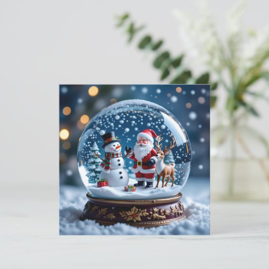 Cartes Pour Fêtes Annuelles Snow Globe with Snowman and Santa Christmas (Debout devant)