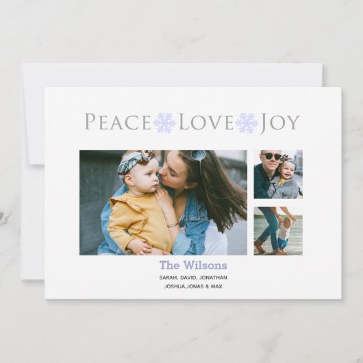 Cartes Pour Fêtes Annuelles Snow Peace Love Jove Multiple Photo Typographie (Devant)