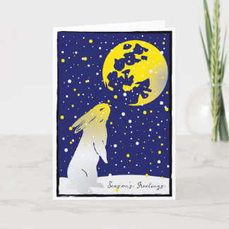 Cartes Pour Fêtes Annuelles Snow Rabbit Full Moon Winter Holiday