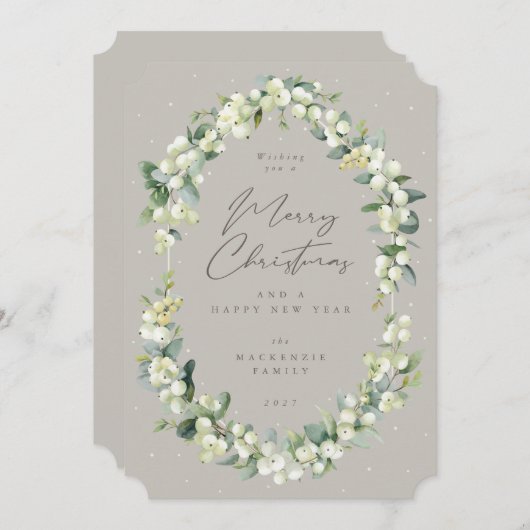 Cartes Pour Fêtes Annuelles Snowberry+Eucalyptus cadre botanique Noël (Devant / Derrière)