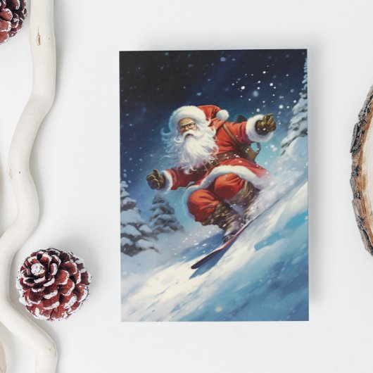 Cartes Pour Fêtes Annuelles Snowboard Père Noël