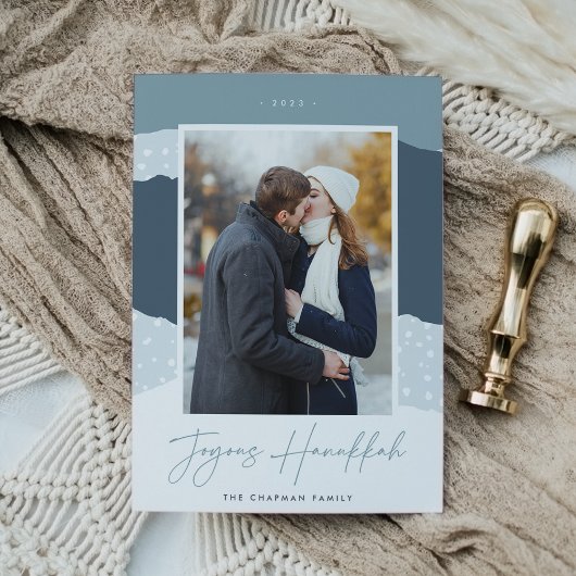 Cartes Pour Fêtes Annuelles Snowdrift | Colorblock Photo verticale Hanoukka