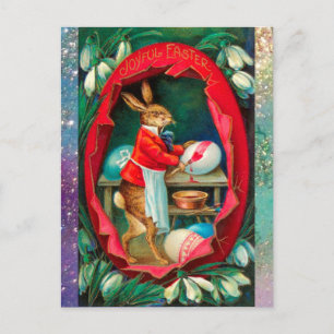 CARTES POUR FÊTES ANNUELLES SNOWDROPS AVEC RABBIT PEINTURE OEUFS DE PÂQUES