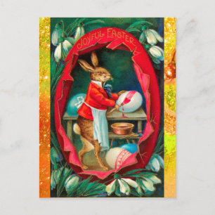 CARTES POUR FÊTES ANNUELLES SNOWDROPS AVEC RABBIT PEINTURE OEUFS DE PÂQUES