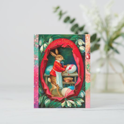 CARTES POUR FÊTES ANNUELLES SNOWDROPS AVEC RABBIT PEINTURE OEUFS DE PÂQUES (Debout devant)