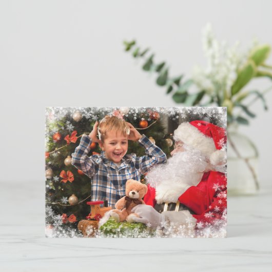 Cartes Pour Fêtes Annuelles Snowflake Frontière Photo Joyeux Noël (Debout devant)