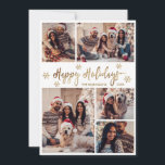Cartes Pour Fêtes Annuelles Snowflake Gold et White 5 Photo Collage Noël<br><div class="desc">Élégant or et blanc moderne Snowflake 5 Photo Collage Joyeux Script de Noël Carte de vacances. Ce modèle de carte de voeux festif, minimaliste et fantasque de cinq (5) photos de vacances présente un joli montage photo en grille, un flocon de neige et dit "Joyeux Noël"! Le texte de la...</div>