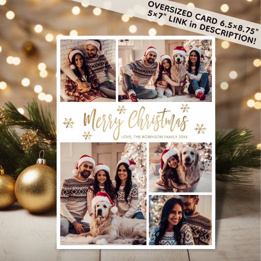 Cartes Pour Fêtes Annuelles Snowflake Gold White 5 Photo Collage Noël