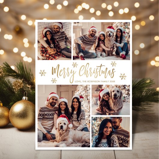 Cartes Pour Fêtes Annuelles Snowflake Gold White 5 Photo Collage Noël