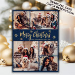 Cartes Pour Fêtes Annuelles Snowflake Marine et Gold 5 Collage photo Noël<br><div class="desc">Calligraphie moderne simple élégante Flocons de Neige Marine et Or 5 Collage photo Joyeux Script Carte de Vacances. VEUILLEZ NOTER QUE CES CARTES DE TAILLE 6, 5" X 8, 75" SONT PLUS GRANDES QUE LA MOYENNE, EN RAISON DE LA TAILLE PLUS GRANDE DE LA CARTE, IL EST PRESQUE CERTAIN QUE...</div>