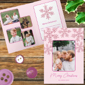 Cartes Pour Fêtes Annuelles Snowflake Pink Glam tendance Script Chic 5 Photo