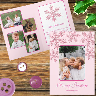 Cartes Pour Fêtes Annuelles Snowflake Pink Glam tendance Script Chic 5 Photo