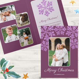 Cartes Pour Fêtes Annuelles Snowflake Plum Bling Script tendance Chic 5 Photo