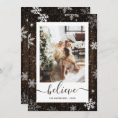 Cartes Pour Fêtes Annuelles Snowflake Rustique Bois Photo Croire (Devant / Derrière)