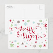 Cartes Pour Fêtes Annuelles Snowflake Whimsy Merry & Bright Red Typographie (Devant / Derrière)
