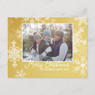 Cartes Pour Fêtes Annuelles Snowflakes blanc d'or minimaliste photo de Noël