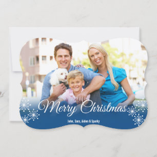 Cartes Pour Fêtes Annuelles Snowflakes blancs sur Blue Photo voeux de Noël