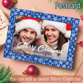 Cartes Pour Fêtes Annuelles Snowflakes Christmas Family Photo Script Blue