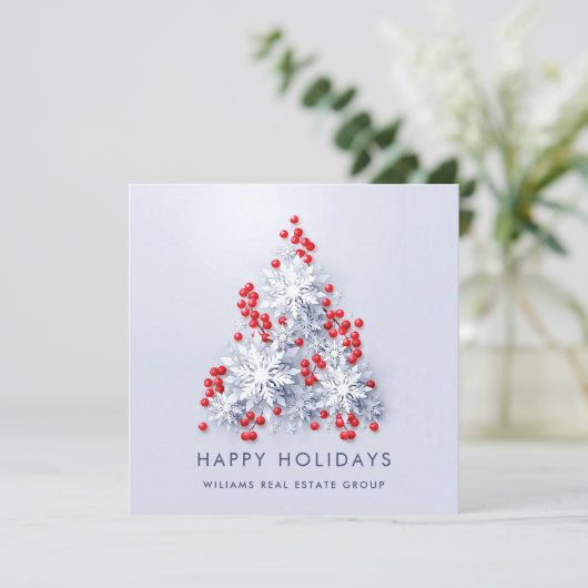 Cartes Pour Fêtes Annuelles Snowflakes Christmas Tree Salutation d'entreprise (Debout devant)