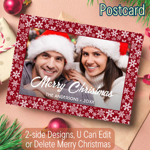 Cartes Pour Fêtes Annuelles Snowflakes Custom Photo Script de Noël Rouge