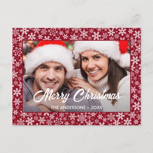 Cartes Pour Fêtes Annuelles Snowflakes Custom Photo Script de Noël Rouge (Devant)