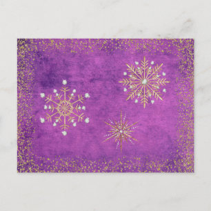 Cartes Pour Fêtes Annuelles Snowflakes de Noël Purple & Or