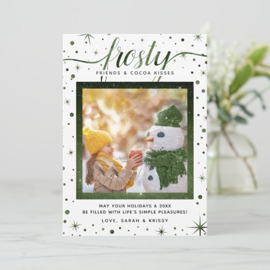 Cartes Pour Fêtes Annuelles Snowflakes Frosty & Plaisirs simples | Vert (Debout devant)