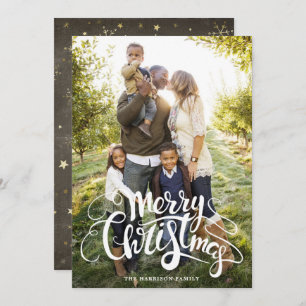 Cartes Pour Fêtes Annuelles Snowflakes Gold Full Photo moderne Message d'étoil