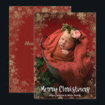 Cartes Pour Fêtes Annuelles Snowflakes Gold Photo Annonces de naissance<br><div class="desc">Des flocons d'or bordent la photo de votre bébé sur ces annonces de naissance de Noël qui présentent également Joyeux Noël en blanc, vos noms en lettres chic et les infos de naissance de votre bébé sur le dos. Ajoutez plus de photos ou plus de détails sur le dos avec...</div>