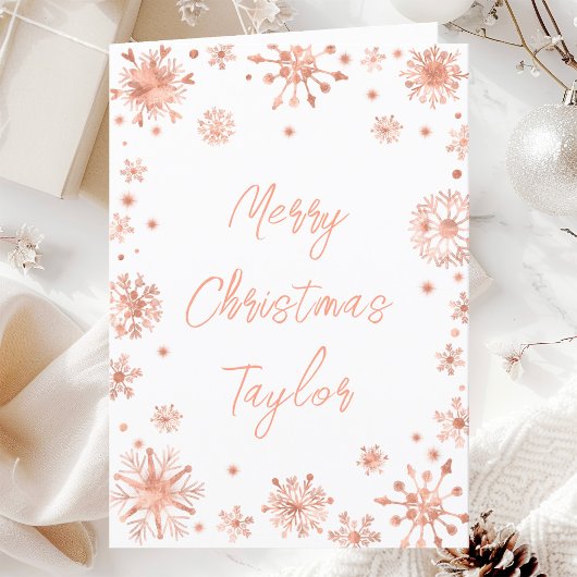 Cartes Pour Fêtes Annuelles Snowflakes Gold rose Joyeux Noël avec nom
