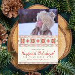 Cartes Pour Fêtes Annuelles Snowflakes Nordic Sweat de Noël<br><div class="desc">Détendez un peu de joie de vacances avec cette carte festive avec un design de flocon de neige d'inspiration nordique en rouge, bleu et marron muet. Customisez en ajoutant votre photo, salutation personnalisée, nom et année. L'arrière est ornée d'un motif imprimé de flocon de neige en relief blanc en hiver....</div>