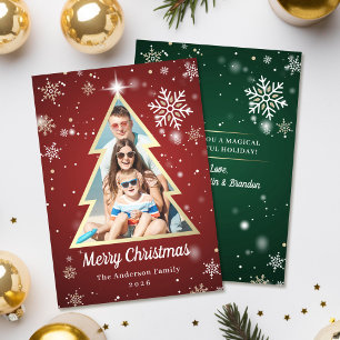 Cartes Pour Fêtes Annuelles Snowflakes personnalisé Gold Christmas Tree photo