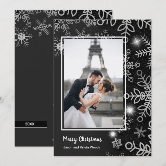 Cartes Pour Fêtes Annuelles Snowflakes Photo de Noël (Devant / Derrière)