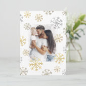 Cartes Pour Fêtes Annuelles Snowflakes Photo Gold Silver Script Noël (Debout devant)