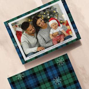 Cartes Pour Fêtes Annuelles Snowflakes Plaid Family Photo Campbell Tartan