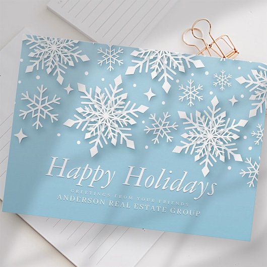 Cartes Pour Fêtes Annuelles Snowflakes Snow on Blue Holiday Salutations