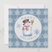 Cartes Pour Fêtes Annuelles Snowflakes Snowman Joyeuses vacances Blue Grey (Devant)