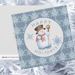 Cartes Pour Fêtes Annuelles Snowflakes Snowman Joyeuses vacances Blue Grey<br><div class="desc">Vacances d'hiver / Noël bleu poussiéreux et gris clair carte de carré de vacances avec "Happy Holidays" style typographique moderne avec une aquarelle peinte main drôle bonhomme de neige et stylisés flocons de neige motif sur un arrière - plan corail rouge clair. Vos souhaits de calligraphie à la main et...</div>